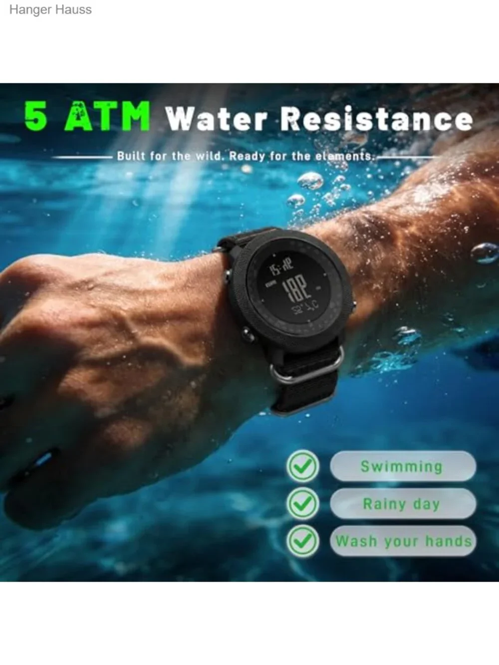 Tactical Military Digital Watch for Men - 50mm Large Face, Nylon Strap, 5ATM